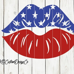 Bandera de labios estadounidenses SVG / Día de la Independencia / Camiseta del 4 de julio / Fuegos artificiales / Bésame, soy estadounidense / Archivos de corte populares / Cricut / Silhouette