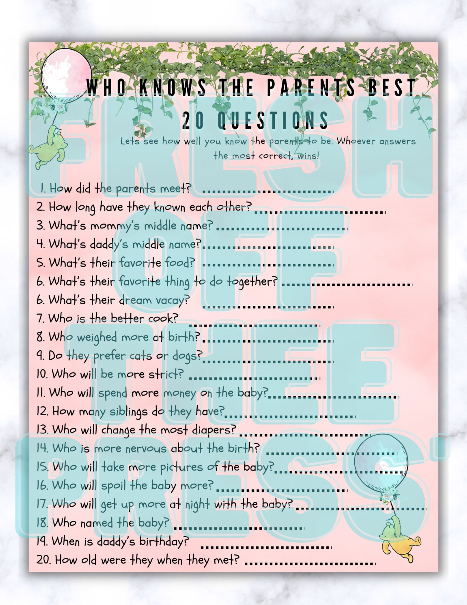 Printable Winnie the Pooh Baby Shower Game - Etsy