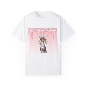 カウボーイ カーター ツアー T シャツ、ユニセックス グラフィック T シャツ、ステートメント シャツ、コンサート アパレル、夏祭りウェア、カジュアル ストリートウェア