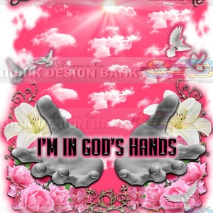 In God's Hands-Pink with Black Letters Memorial / uso comercial / descarga instantánea / imprimible para funeral RIP memorial / fondo