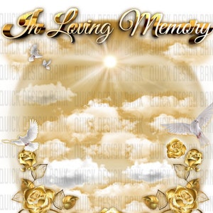 In Loving Memory Png-Gold Memorial Template | instant download | printable funeral RIP memorial | sublimation | DTF | Iron-On background