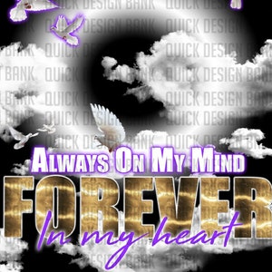 RIP On My Mind, In My Heart- Purple Memorial Template | DTF, Iron-on PNG | personal & commercial use | Instant download | printable memorial