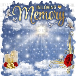 In Loving Memory Denim Blue and Gold Memorial Template | commercial use | instant download | printable for funeral RIP memorial | background