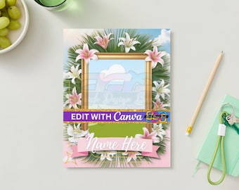 Canva Editable Template | Pink Lily Gold Photo Frame | instant download | printable Grief Gift RIP Memorial | Picture Frame background |