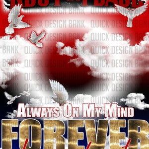 RIP On My Mind, In My Heart- Red, Blue Memorial Template | DTF Iron-on PNG | personal & commercial use | Instant download | printable