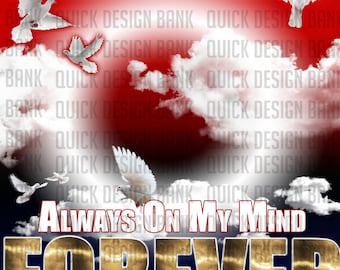 RIP On My Mind, In My Heart- Red, Blue Memorial Template | DTF Iron-on PNG | personal & commercial use | Instant download | printable