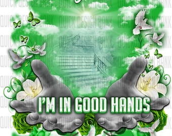 In Good Hands-Green Memorial Template | commercial use | instant download | printable for funeral RIP memorial | background