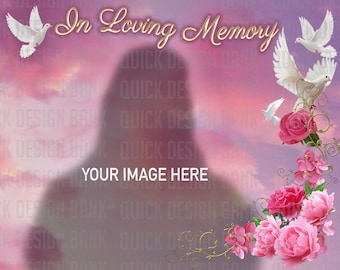 In Loving Memory with Pink Clouds Doves Flowers Digital Download PNG Template for Sublimation | DTF | Iron On transfers