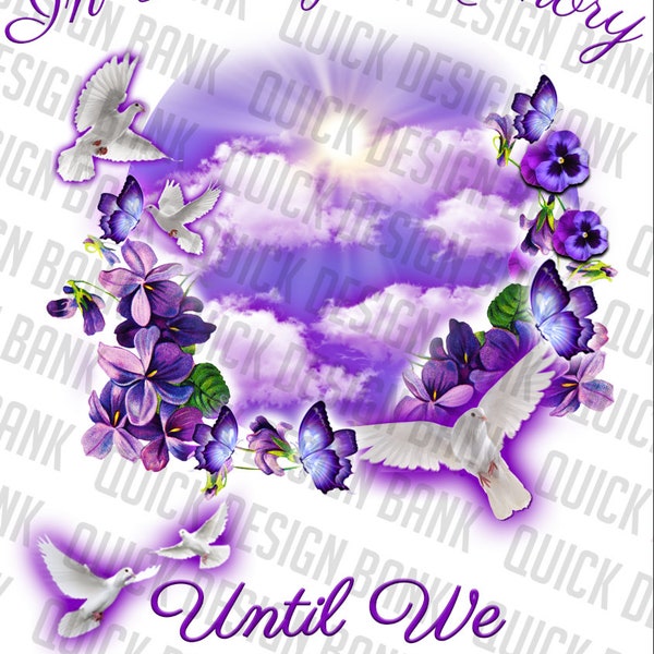 In Loving Memory Png-Purple Flowers Butterfly Memorial Template | instant download | printable funeral RIP memorial | sublimation background