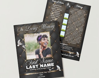 In Loving Memory Black White Gold Obituary Template | instant download | printable funeral RIP memorial | Edit in Canva |Editable Template
