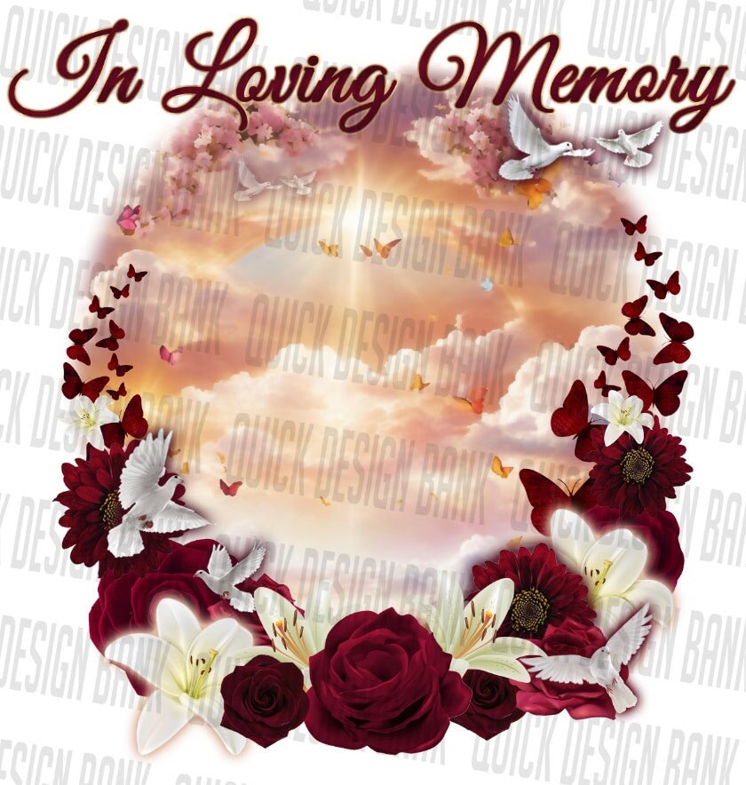 In Loving Memory Png | Half Wreath Burgundy Memorial | instant download | printable RIP memorial gifts | digital background design template