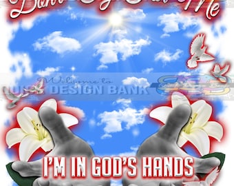 In God's Hands-Red Roses Blue Sky Memorial Template | commercial use | instant download | printable for funeral RIP memorial | background
