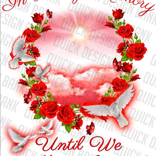 In Loving Memory Png-Red Flowers Butterfly Memorial Template | instant download | printable funeral RIP memorial | sublimation background