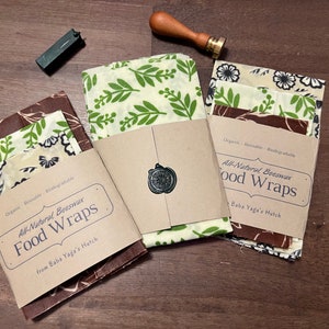 3 Beeswax Wraps reusable eco friendly food covers. Variety of sizes. Handmade by a small business