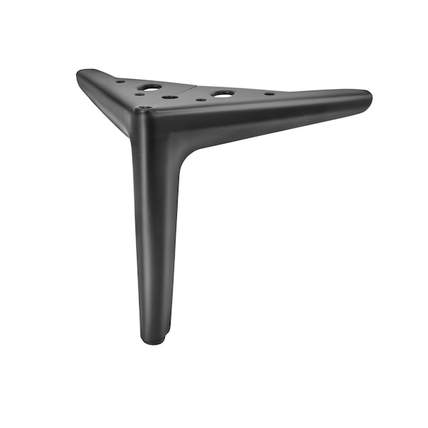 May include: A single, black, triangular furniture leg with three mounting holes. The leg has a smooth, matte finish and a tapered design, suitable for various furniture pieces. The leg is approximately 15 cm long.