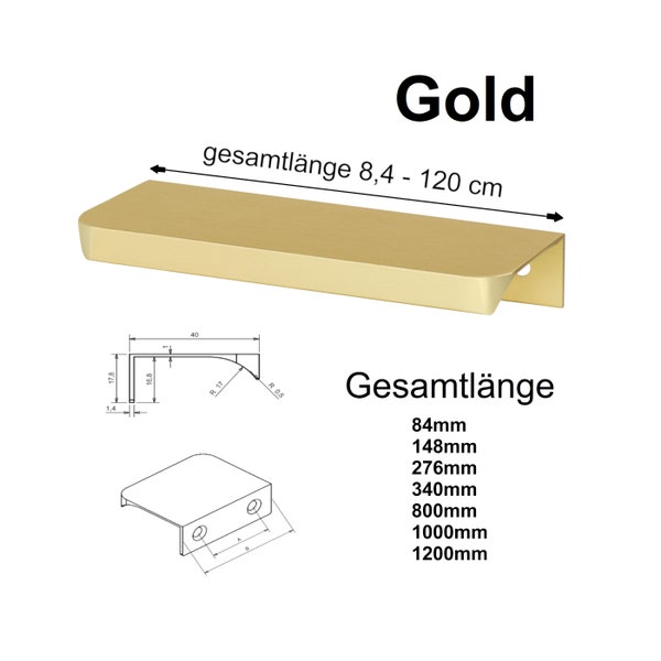 Griffleiste Möbelgriff Türgriff Schrankgriff Griff Kommodengriff Gold Grifflänge 8,4cm bis 120cm