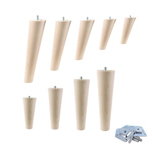 Legs made of wood, wooden feet straight or angled, beech wooden furniture feet, table legs, furniture legs, wooden furniture feet, cabinet legs, cone height 6-68 cm