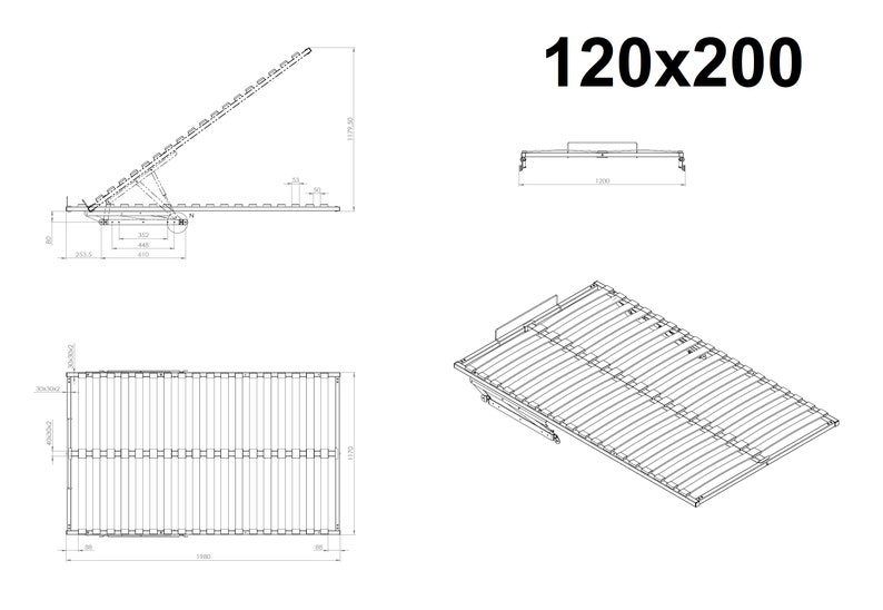 Lift slatted frame bed box slatted frame foldable lifting slatted frame for bed with gas damper soft closing 120x200cm