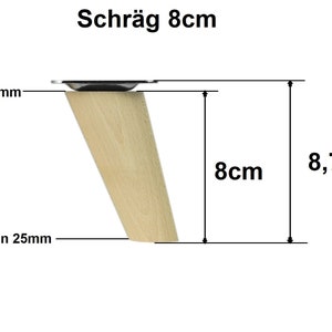 4x Holzfüße schräg Rohe Buche Holzmöbelfüße Tischbeine Möbelbeine Holz Möbelfüße Schrank Beine Kegel 4 Stück Höhe 6-68cm 8 Zentimeter