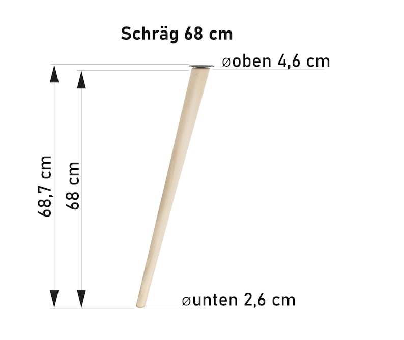 4x Holzfüße schräg Rohe Buche Holzmöbelfüße Tischbeine Möbelbeine Holz Möbelfüße Schrank Beine Kegel 4 Stück Höhe 6-68cm 68 Zentimeter