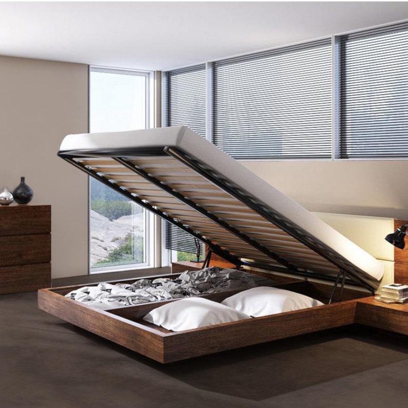 Lift slatted frame bed box slatted frame foldable lifting slatted frame for bed with gas damper soft closing image 2
