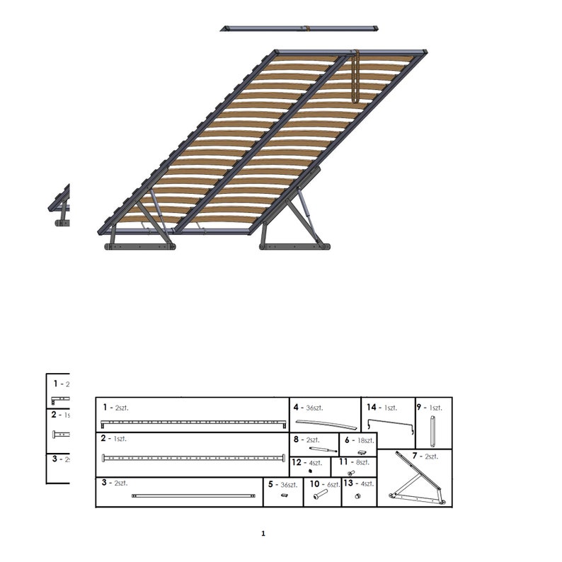 Lift slatted frame bed box slatted frame foldable lifting slatted frame for bed with gas damper soft closing image 9