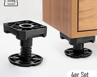 4x Küchenfüße verstellbar 50–195 mm schwarz – Möbelfüße Set Sockelfuß Küche belastbar 500kg Ø77mm