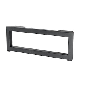 Op de afbeelding: Een zwart metalen tafelpoot met een rechthoekig frame en een kleinere rechthoekige opening in het midden. De poot is ontworpen om een tafel of andere meubels te dragen.