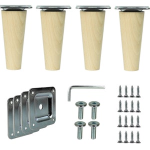 Set of 4 furniture legs, beech wood – straight & angled – furniture legs for sofa, cabinet, chest of drawers – DIY – 6 cm to 68 cm – M8 image 3