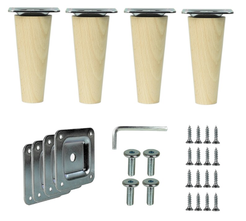Set of 4 furniture legs, beech wood – straight & angled – furniture legs for sofa, cabinet, chest of drawers – DIY – 6 cm to 68 cm – M8 image 3