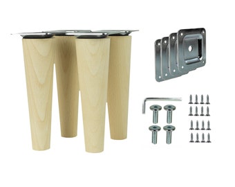 4x wooden feet straight raw beech wooden furniture feet table legs furniture legs wooden furniture feet cabinet legs cone 4 pieces height 6-68 cm