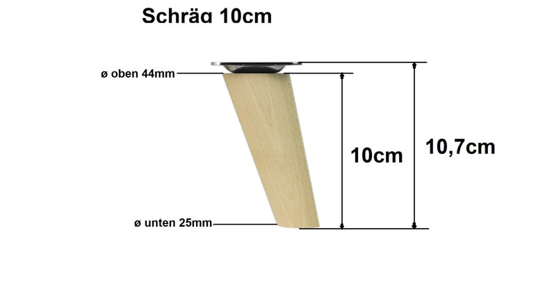 4x Holzfüße schräg Rohe Buche Holzmöbelfüße Tischbeine Möbelbeine Holz Möbelfüße Schrank Beine Kegel 4 Stück Höhe 6-68cm 10 Zentimeter