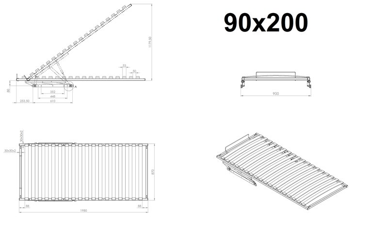 Lift slatted frame bed box slatted frame foldable lifting slatted frame for bed with gas damper soft closing 90x200cm