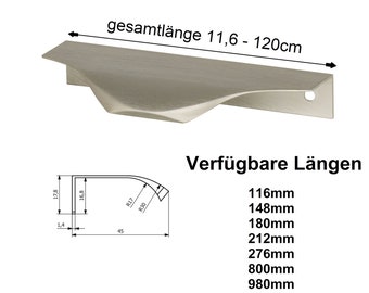 Griffleiste Möbelgriff Türgriff Schrankgriff Griff Kommodengriff  Edelstahl gebürsteter Stahl optik  Grifflänge 11,6cm bis 120cm