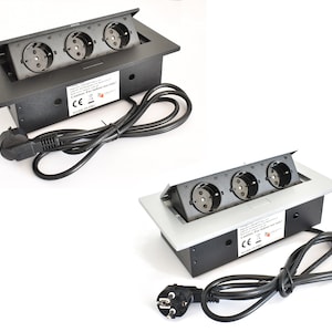 Uittrekbare tafelcontactdoos met halfautomatische deksel voor het werkblad ingebouwd stopcontactvak USB uitschuifbaar aluminium zwart wit