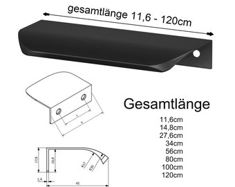 Griffleiste Möbelgriff Türgriff Schrankgriff Griff Kommodengriff Schwarz Grifflänge 11,6cm bis 120cm