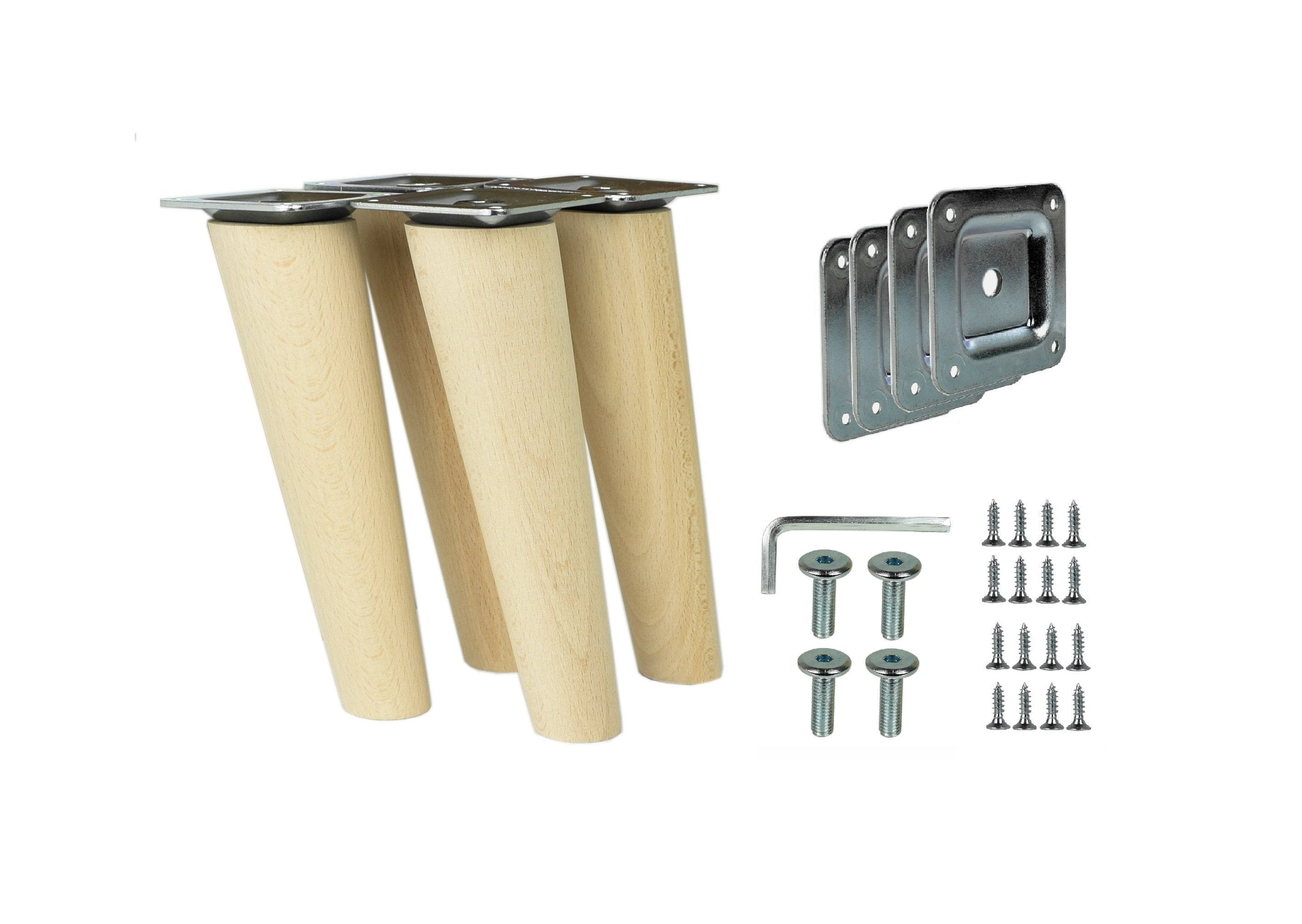4x wooden feet slanted raw beech wooden furniture feet table legs furniture legs wooden furniture feet cabinet legs cone 4 pieces height 6-68 cm