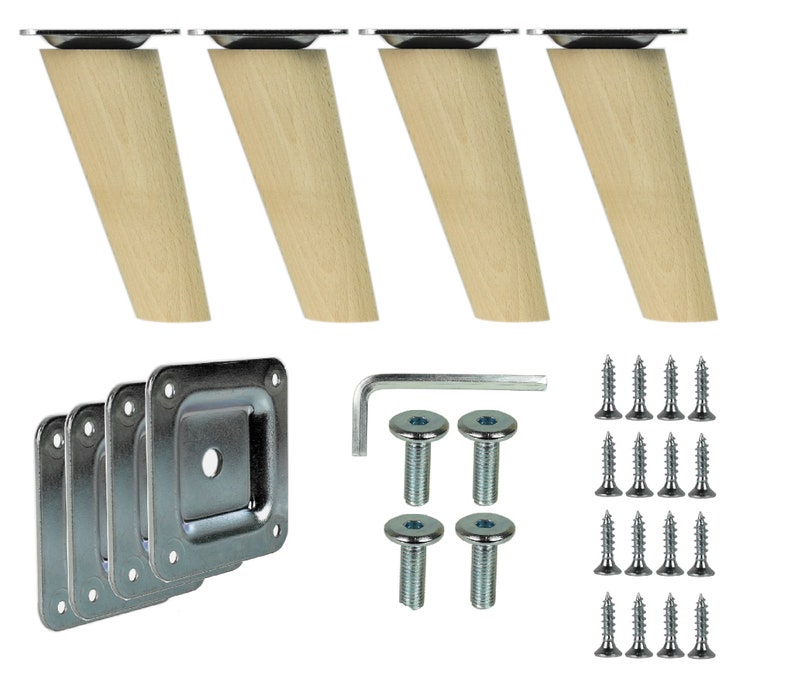 Set of 4 furniture legs, beech wood – straight & angled – furniture legs for sofa, cabinet, chest of drawers – DIY – 6 cm to 68 cm – M8 image 4