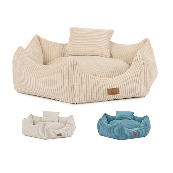 Hundebett Hundekissen Hundekorb Hundesofa mit Rand Katzenbett Tierbett Hexagon grau, dunkel grau, oder creme waschbar