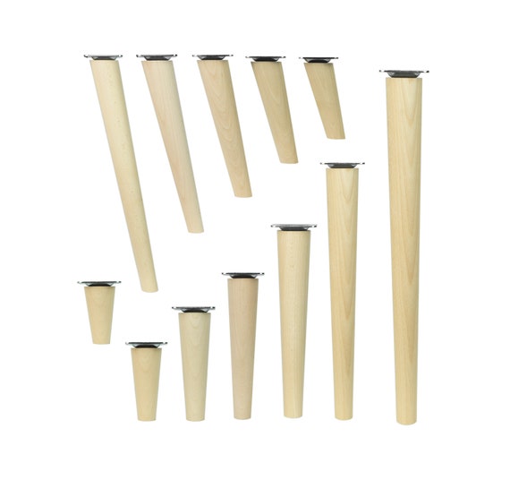 4x Holzfüße gerade oder schräg Rohe Buche Holzmöbelfüße Tischbeine Möbelbeine Holz Möbelfüße Schrank Beine Kegel 4 Stück Höhe  6-68cm