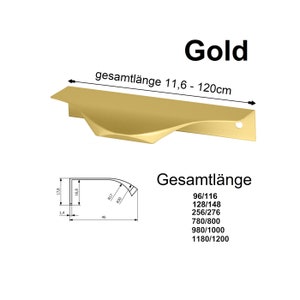 Profilhandtag, aluminium, guld – Modernt möbelhandtag, 276 mm till 1200 mm – Handtagslist för kök och skåp – Minimalistisk design