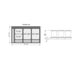 Waste separation system for drawers Waste separation system Waste separation system with 3 or 4 compartments for 90 cm drawers image 6