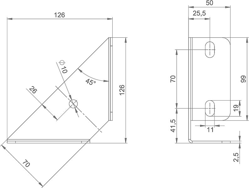 Ángulo cama ángulo conector esquina acero 126x126x50mm imagen 2