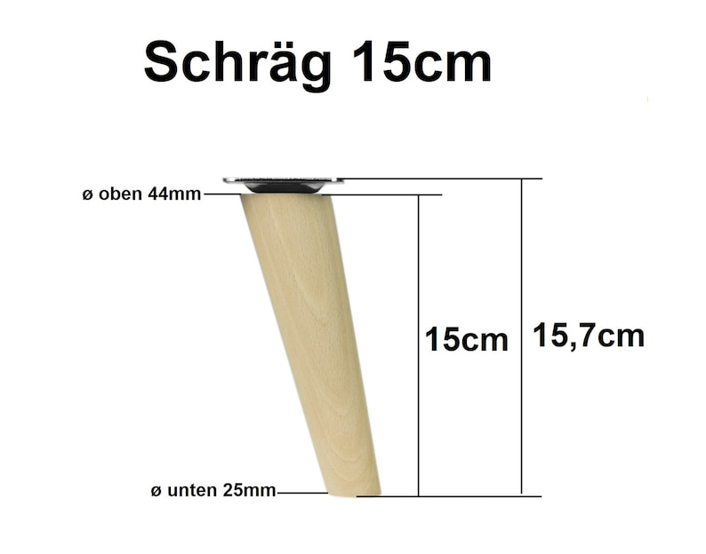 4x Holzfüße schräg Rohe Buche Holzmöbelfüße Tischbeine Möbelbeine Holz Möbelfüße Schrank Beine Kegel 4 Stück Höhe 6-68cm 15 Zentimeter