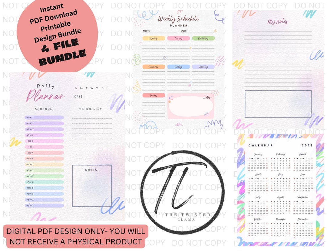 Instant Digital PDF Download Printable Daily Planner Bundle - Etsy