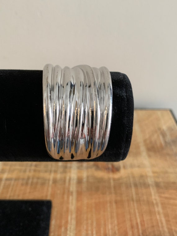 Solid Sterling Silver Raised Cuff Bracelet 925 Ch… - image 5