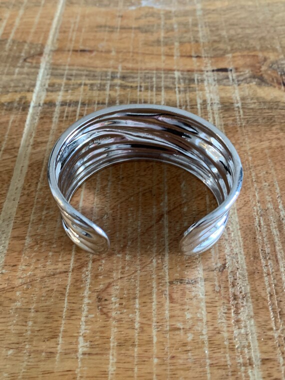 Solid Sterling Silver Raised Cuff Bracelet 925 Ch… - image 6