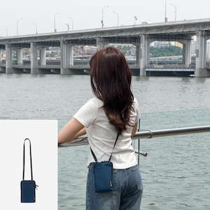 Crossbody Mobile Bag | Lightweight Water-Resistant Passport Smartphone Pouch - Korea Made Navy