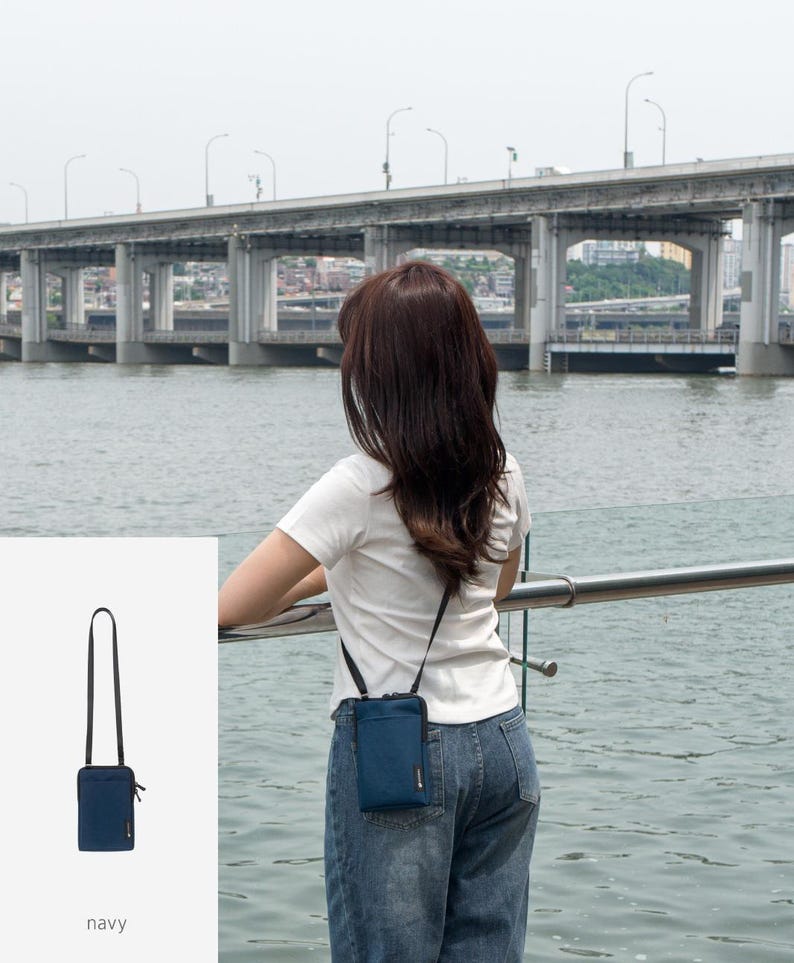 Crossbody Mobile Bag | Lightweight Water-Resistant Passport Smartphone Pouch - Korea Made Navy
