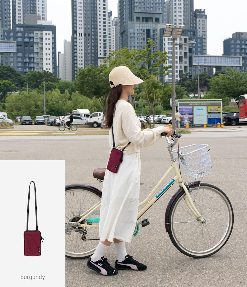 Crossbody Mobile Bag | Lightweight Water-Resistant Passport Smartphone Pouch - Korea Made Burgundy